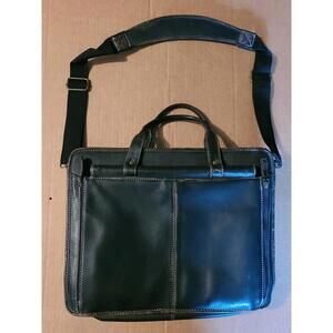 Black Rivet Distressed Black Leather Shoulder Bag Briefcase Vintage Look